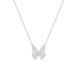 Women's 925 Sterling Silver 18K Gold-Plated Butterfly Pendant Necklace with Zirconia Fashion Jewelry