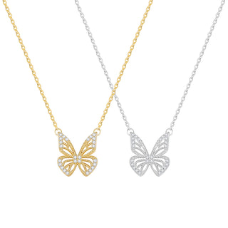 Women's 925 Sterling Silver 18K Gold-Plated Butterfly Pendant Necklace with Zirconia Fashion Jewelry