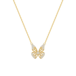 Women's 925 Sterling Silver 18K Gold-Plated Butterfly Pendant Necklace with Zirconia Fashion Jewelry