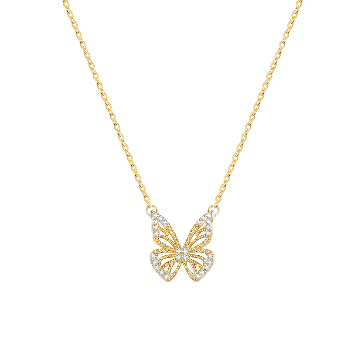 Women's 925 Sterling Silver 18K Gold-Plated Butterfly Pendant Necklace with Zirconia Fashion Jewelry