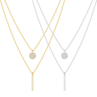 925 Sterling Silver Geometric Double-layer Chain Pendant Necklace with White Zirconia for Women Girls Birthday Gift