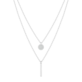 925 Sterling Silver Geometric Double-layer Chain Pendant Necklace with White Zirconia for Women Girls Birthday Gift