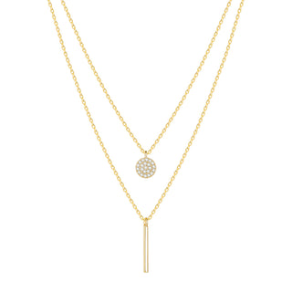 925 Sterling Silver Geometric Double-layer Chain Pendant Necklace with White Zirconia for Women Girls Birthday Gift