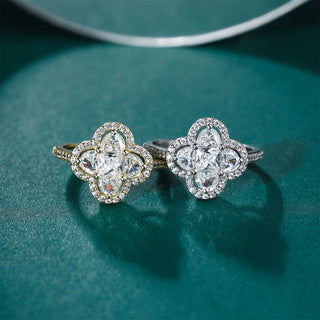 Fine Jewelry Wedding Rings Luxury Four Leaf Clover Cubic Zirconia Engagement S925 Sterling Silver Ring for Women Girl