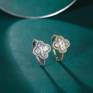 Fine Jewelry Wedding Rings Luxury Four Leaf Clover Cubic Zirconia Engagement S925 Sterling Silver Ring for Women Girl