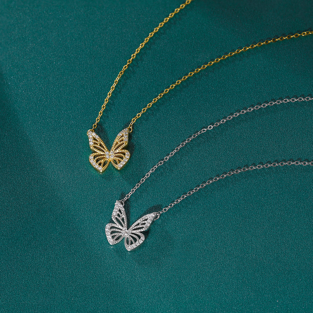 Women's 925 Sterling Silver 18K Gold-Plated Butterfly Pendant Necklace with Zirconia Fashion Jewelry