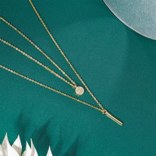 925 Sterling Silver Geometric Double-layer Chain Pendant Necklace with White Zirconia for Women Girls Birthday Gift