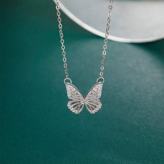 Women's 925 Sterling Silver 18K Gold-Plated Butterfly Pendant Necklace with Zirconia Fashion Jewelry