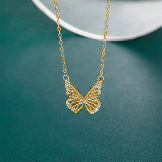 Women's 925 Sterling Silver 18K Gold-Plated Butterfly Pendant Necklace with Zirconia Fashion Jewelry