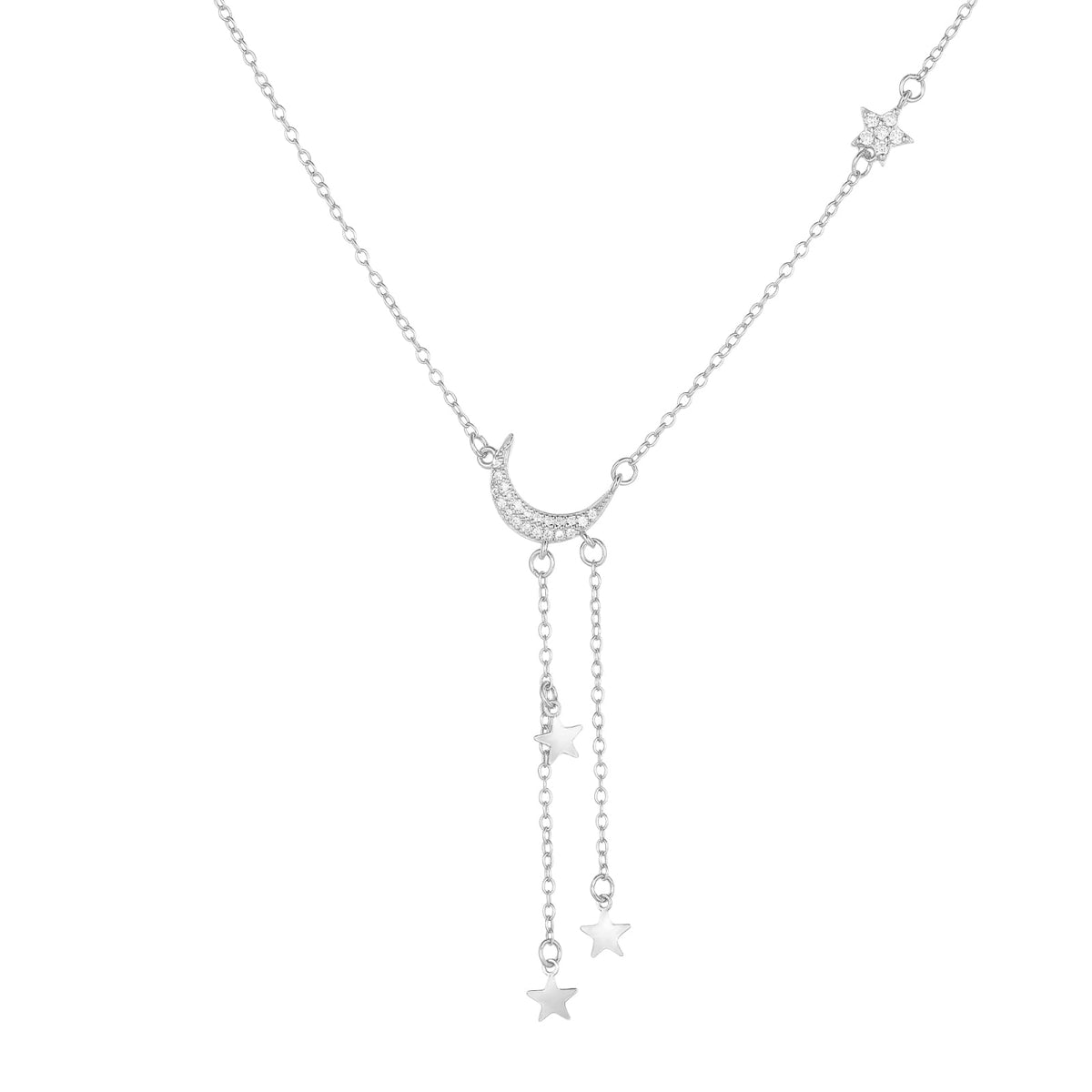 Fine Jewelry 18K Gold Plated Moon and Star Zircon 925 Sterling Silver Pendant Necklaces for Women Anniversary