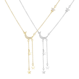 Fine Jewelry 18K Gold Plated Moon and Star Zircon 925 Sterling Silver Pendant Necklaces for Women Anniversary