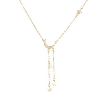 Fine Jewelry 18K Gold Plated Moon and Star Zircon 925 Sterling Silver Pendant Necklaces for Women Anniversary