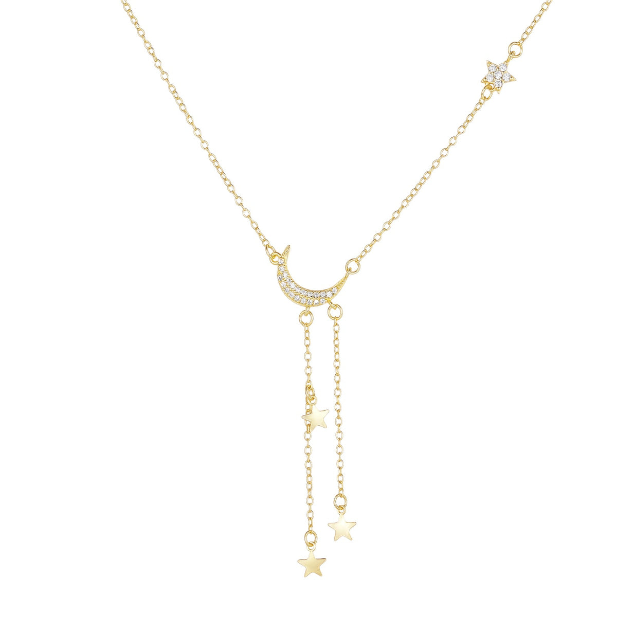 Fine Jewelry 18K Gold Plated Moon and Star Zircon 925 Sterling Silver Pendant Necklaces for Women Anniversary
