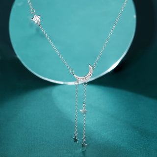 Fine Jewelry 18K Gold Plated Moon and Star Zircon 925 Sterling Silver Pendant Necklaces for Women Anniversary