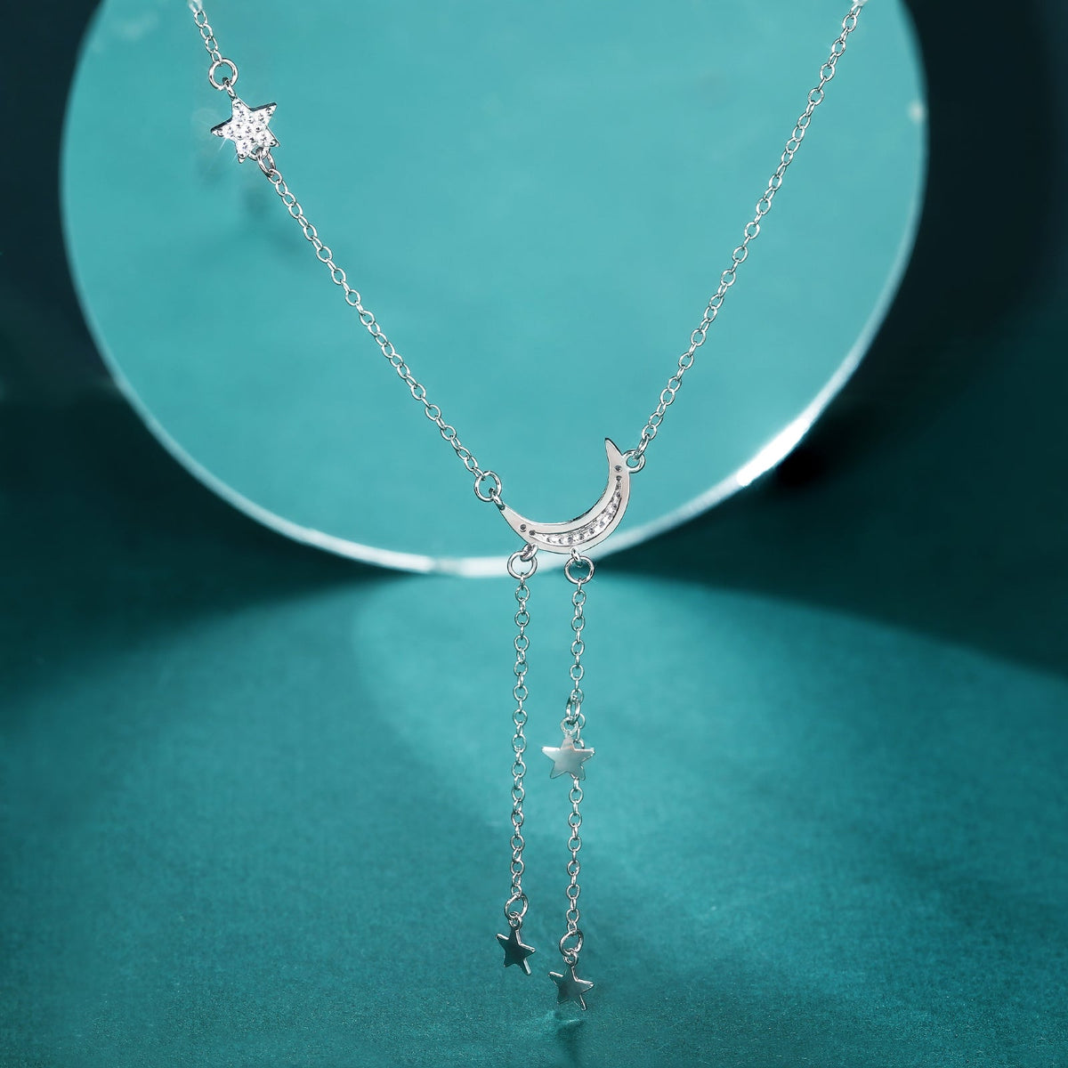 Fine Jewelry 18K Gold Plated Moon and Star Zircon 925 Sterling Silver Pendant Necklaces for Women Anniversary