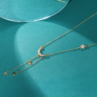 Fine Jewelry 18K Gold Plated Moon and Star Zircon 925 Sterling Silver Pendant Necklaces for Women Anniversary