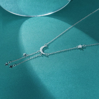 Fine Jewelry 18K Gold Plated Moon and Star Zircon 925 Sterling Silver Pendant Necklaces for Women Anniversary