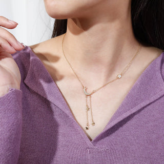 Fine Jewelry 18K Gold Plated Moon and Star Zircon 925 Sterling Silver Pendant Necklaces for Women Anniversary