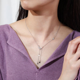 Fine Jewelry 18K Gold Plated Moon and Star Zircon 925 Sterling Silver Pendant Necklaces for Women Anniversary