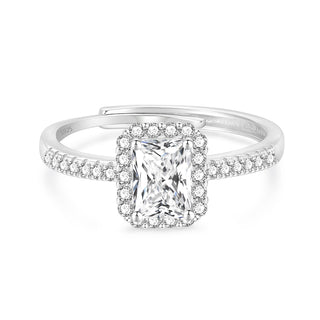Fine Jewellery Radiant Cut Sparkling Zircon Adjustable S925 Sterling Silver Ring for Women Wedding Engagement