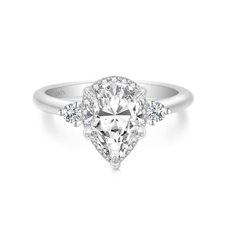 Fine Jewellery Wholesale Pear Cut S925 Sterling Silver Ring with Cubic Zircon for Women Wedding Party Engagement Gift