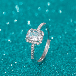 Fine Jewellery Radiant Cut Sparkling Zircon Adjustable S925 Sterling Silver Ring for Women Wedding Engagement