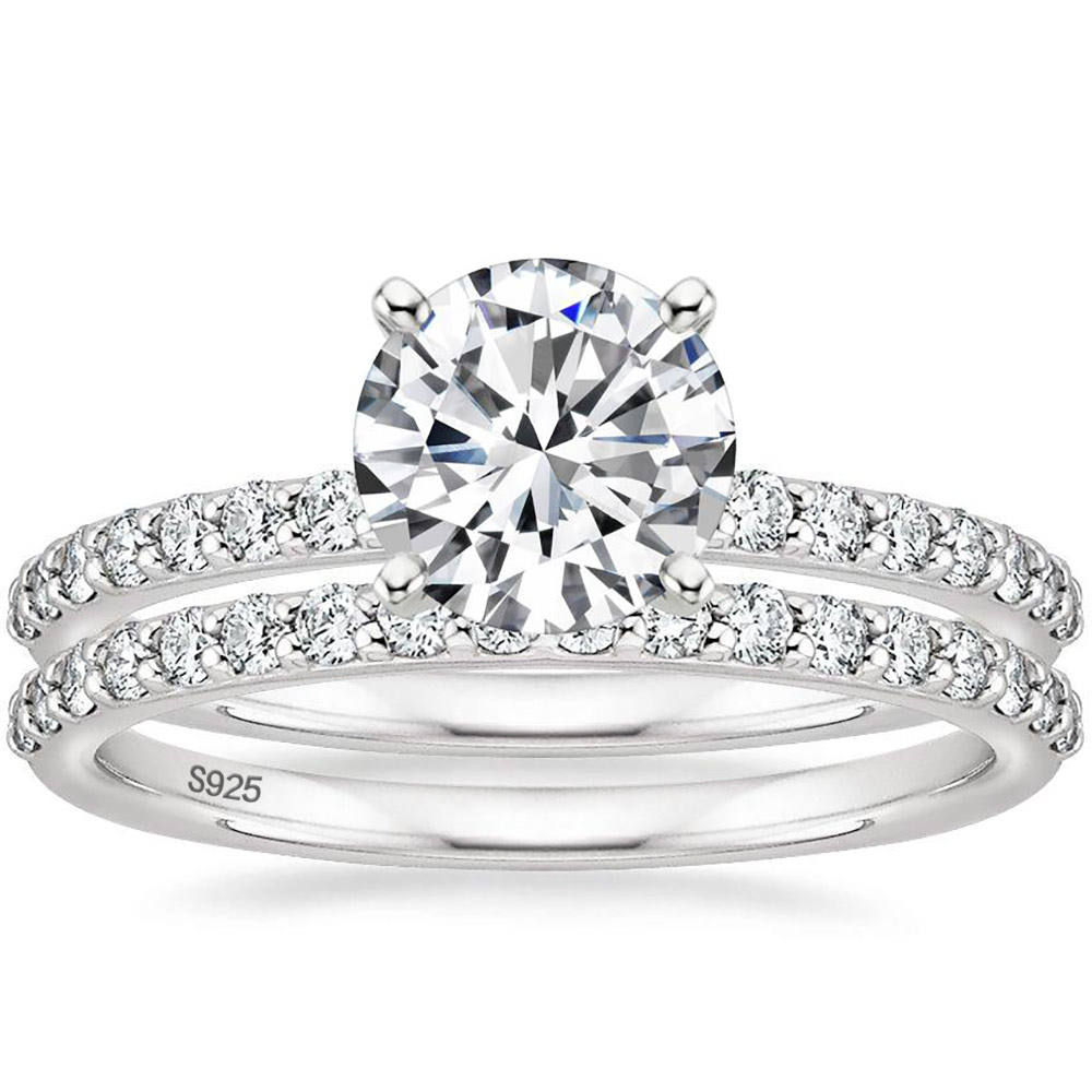 3 Carat Round Cut s925 D Grade Moissanite Wedding Ring Sets