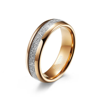 Fashion Jewelry Ring Rose Gold Plated Dome Polished Meteorite Inlay Tungsten Carbide Wedding Bands