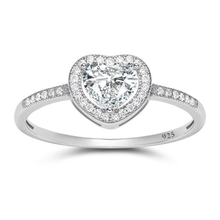 925 Silver Heart Shaped Moissanite Halo Engagement Ring