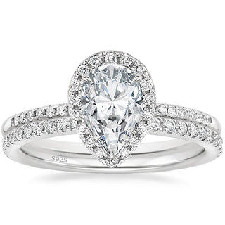 3 ct Pear Cut 925 Sterling Silver Moissanite Bridal Set