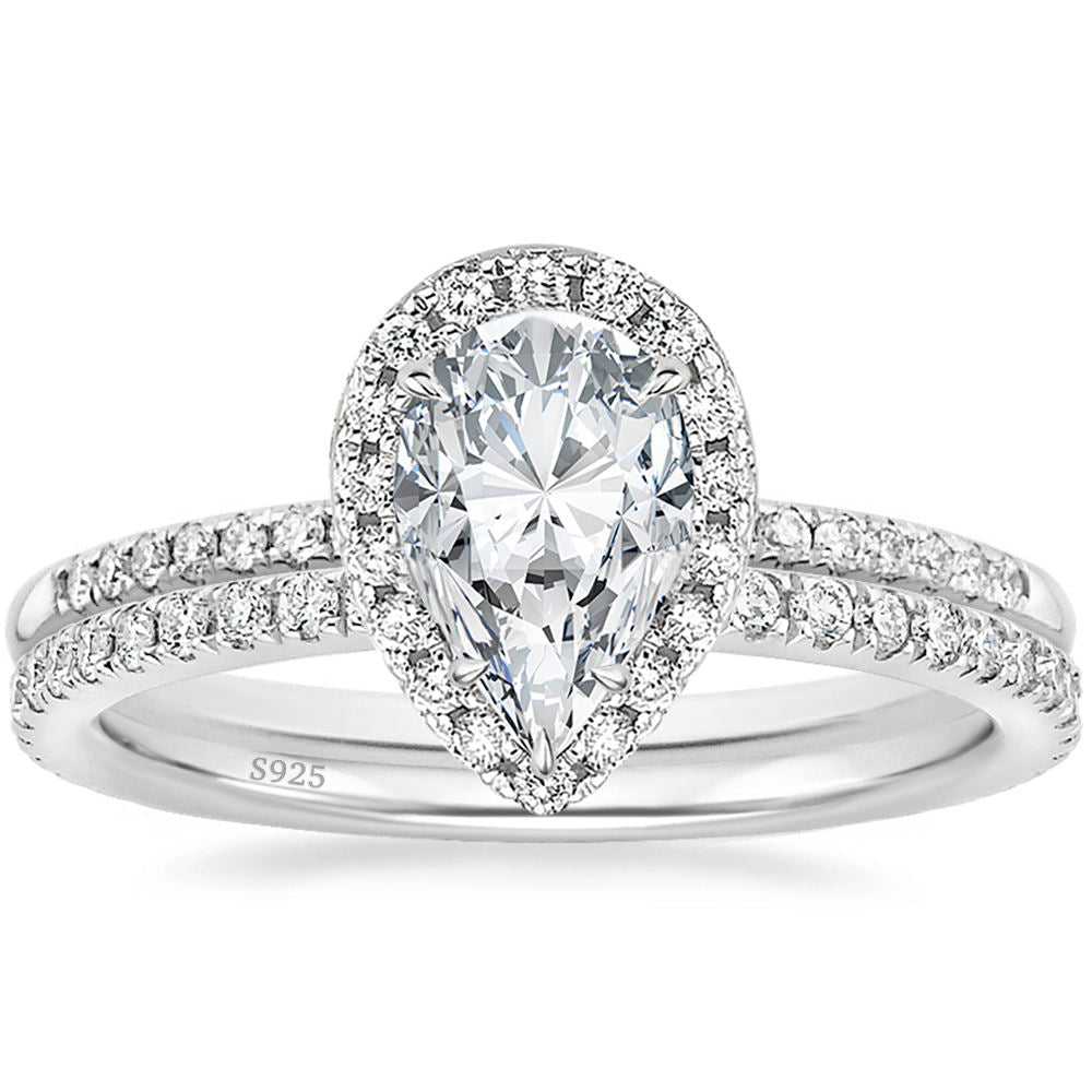 3 ct Pear Cut 925 Sterling Silver Moissanite Bridal Set