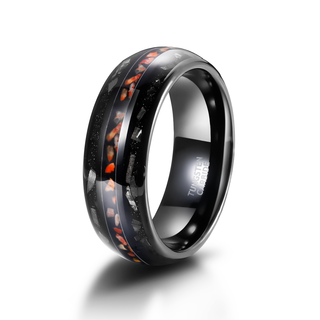 8mm Dinosaur Bone Dual Channel Black Sand Metal Slag Black Tungsten Ring