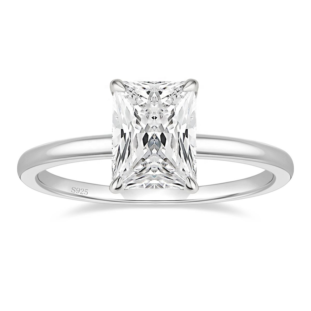 925 Sterling Silver 3ct Radiant Cut Moissanites Engagement Ring