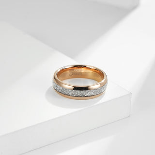 Fashion Jewelry Ring Rose Gold Plated Dome Polished Meteorite Inlay Tungsten Carbide Wedding Bands