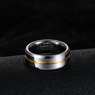 8mm Customized High Polished 24K Gold Inlay Tungsten Carbide Ring