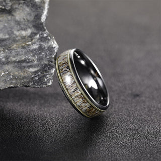 8mm Antlers Guitar Strings Inlay Men's Tungsten Ring