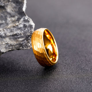 8mm 24K Gold Plated Domed Hammered Tungsten Carbide Ring