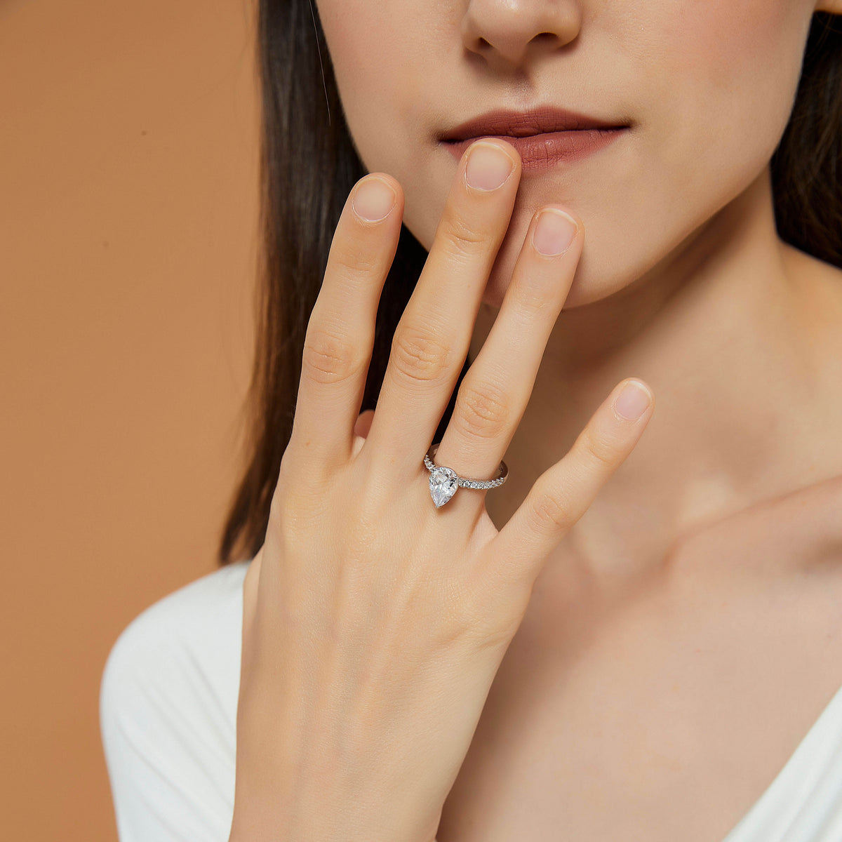 925 Silver 3CT Pear Shaped Moissanite Engagement Ring