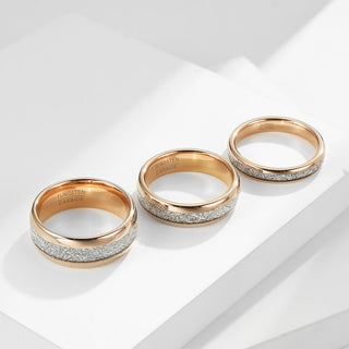 Fashion Jewelry Ring Rose Gold Plated Dome Polished Meteorite Inlay Tungsten Carbide Wedding Bands