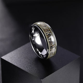 8mm Antlers Guitar Strings Inlay Men's Tungsten Ring