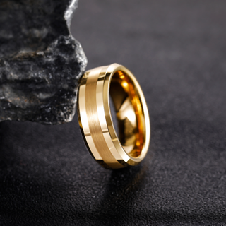 8mm 24K Gold Plated Brushed Tungsten Carbide Ring for Men Wedding Band Wholesale