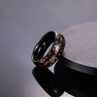 8mm Dinosaur Bone Dual Channel Black Sand Metal Slag Black Tungsten Ring