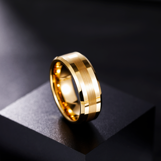 8mm 24K Gold Plated Brushed Tungsten Carbide Ring for Men Wedding Band Wholesale
