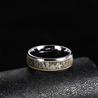 8mm Antlers Guitar Strings Inlay Men's Tungsten Ring