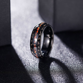 8mm Dinosaur Bone Dual Channel Black Sand Metal Slag Black Tungsten Ring