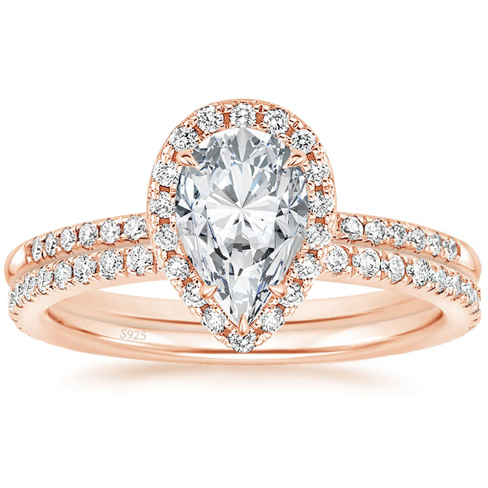 3 ct Pear Cut 925 Sterling Silver Moissanite Bridal Set
