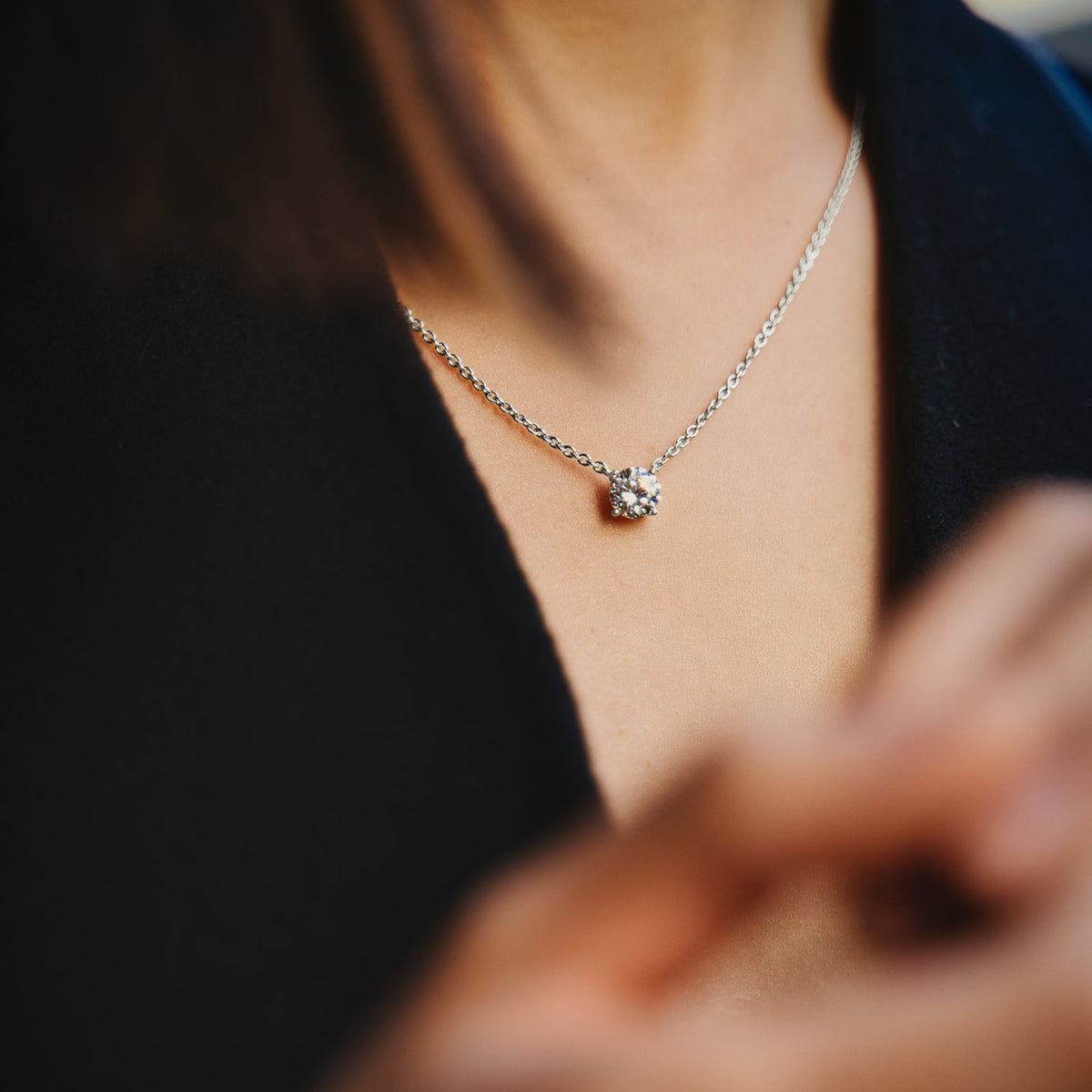 925 Sterling Silver Necklaces for Women Solitaire 1.5 Carat CZ Round Cut Pendant
