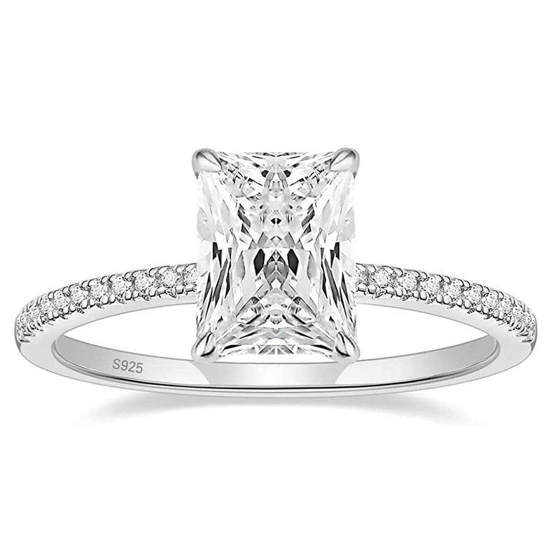 3CT Radiant Cut Sterling Silver Engagement Moissanite Ring