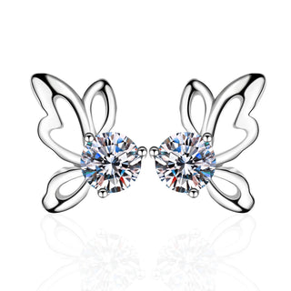 4mm Cubic Zirconia Round Cut Butterfly Four Claws Stud Earrings 925 Sterling Silver Earrings For Women Hypoallergenic