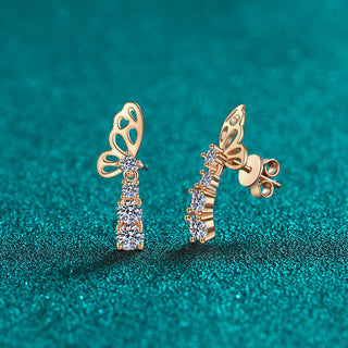 Moissanite Diamond 1.24CT Round Cut Butterfly Gold Plated Stud Earrings 925 Sterling Silver Earrings For Women